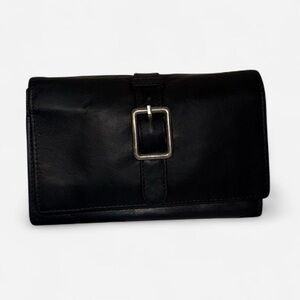 Black Leather Wallet with Silver Buckle
